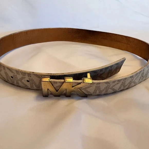 Michael Kors Beige Belt with Gold MK Buckle - Picture 8 of 8